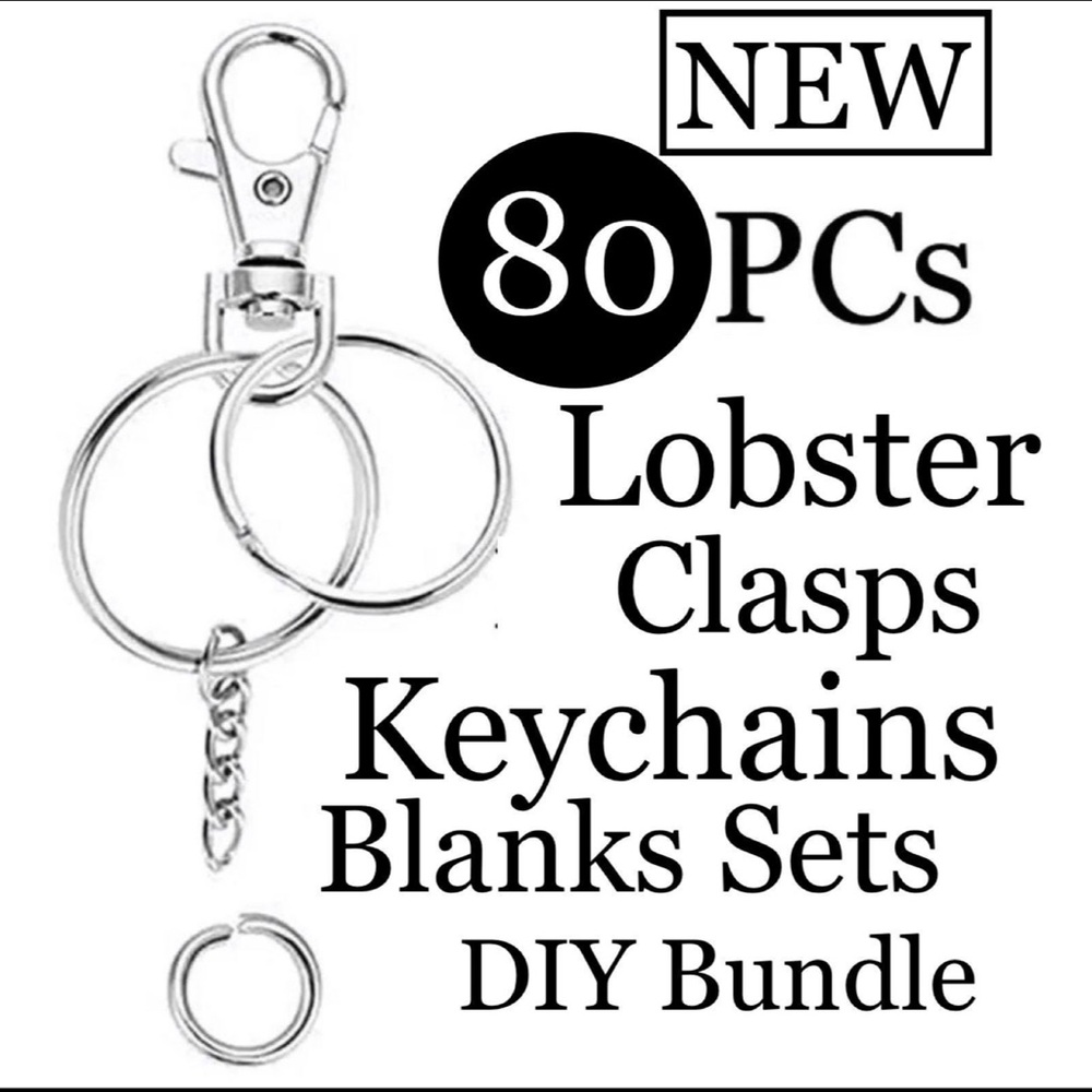 NEW LARGER 80 Pc KeyChains Purse Lobster Clips Swivel Blanks Crafting DIY Bundle